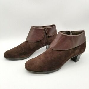 Munro Womens Grace Brown Suede Leather Fold Over Top Block Heel Booties  8.5 N